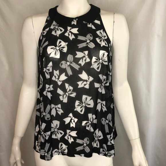 Woman’s sheer black top with white bows all over Peter Pan collar size large - Picture 9 of 13